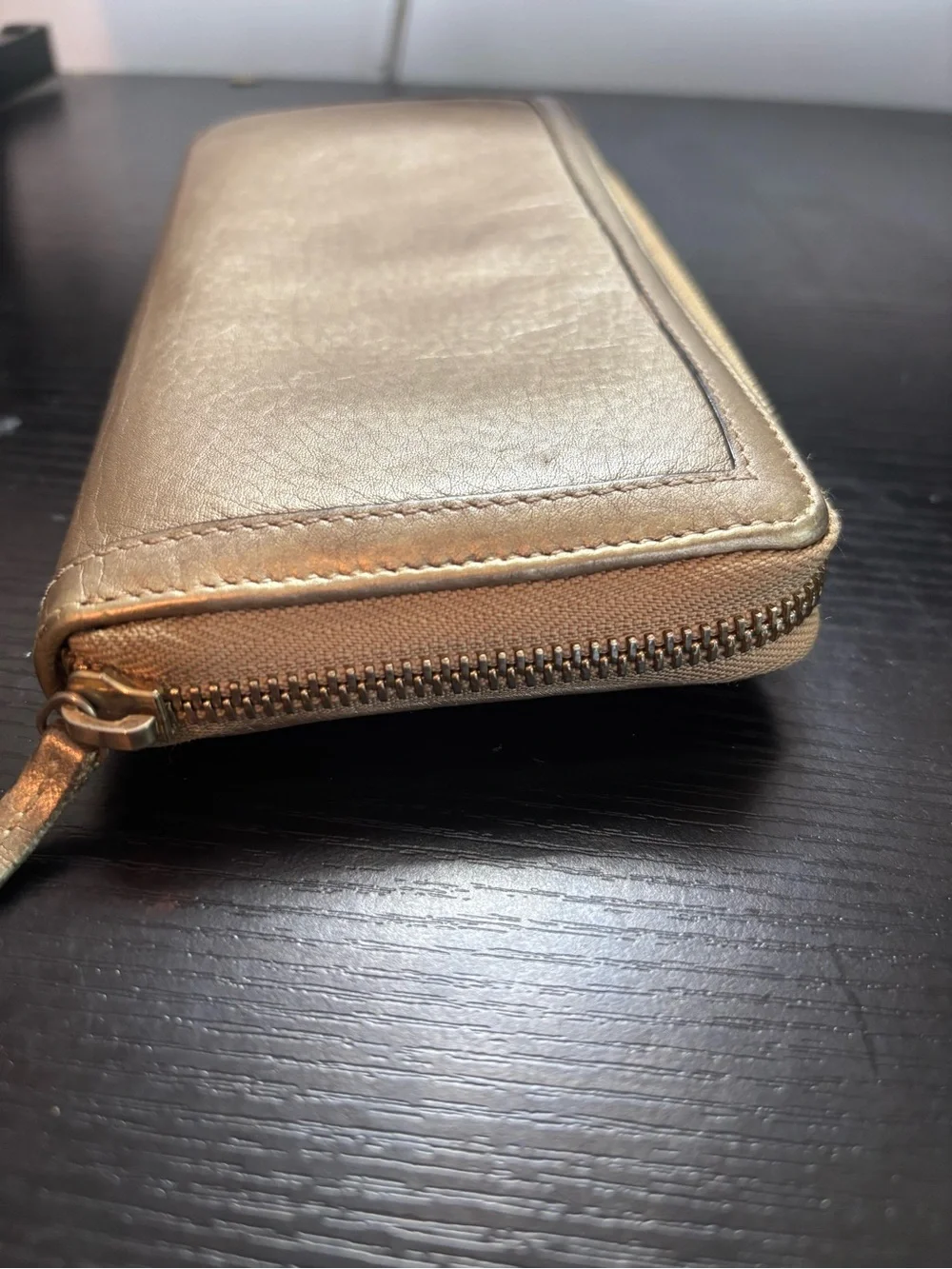 Authentic Gucci Bamboo Tassel Bow Metallic Zip-Around Wallet